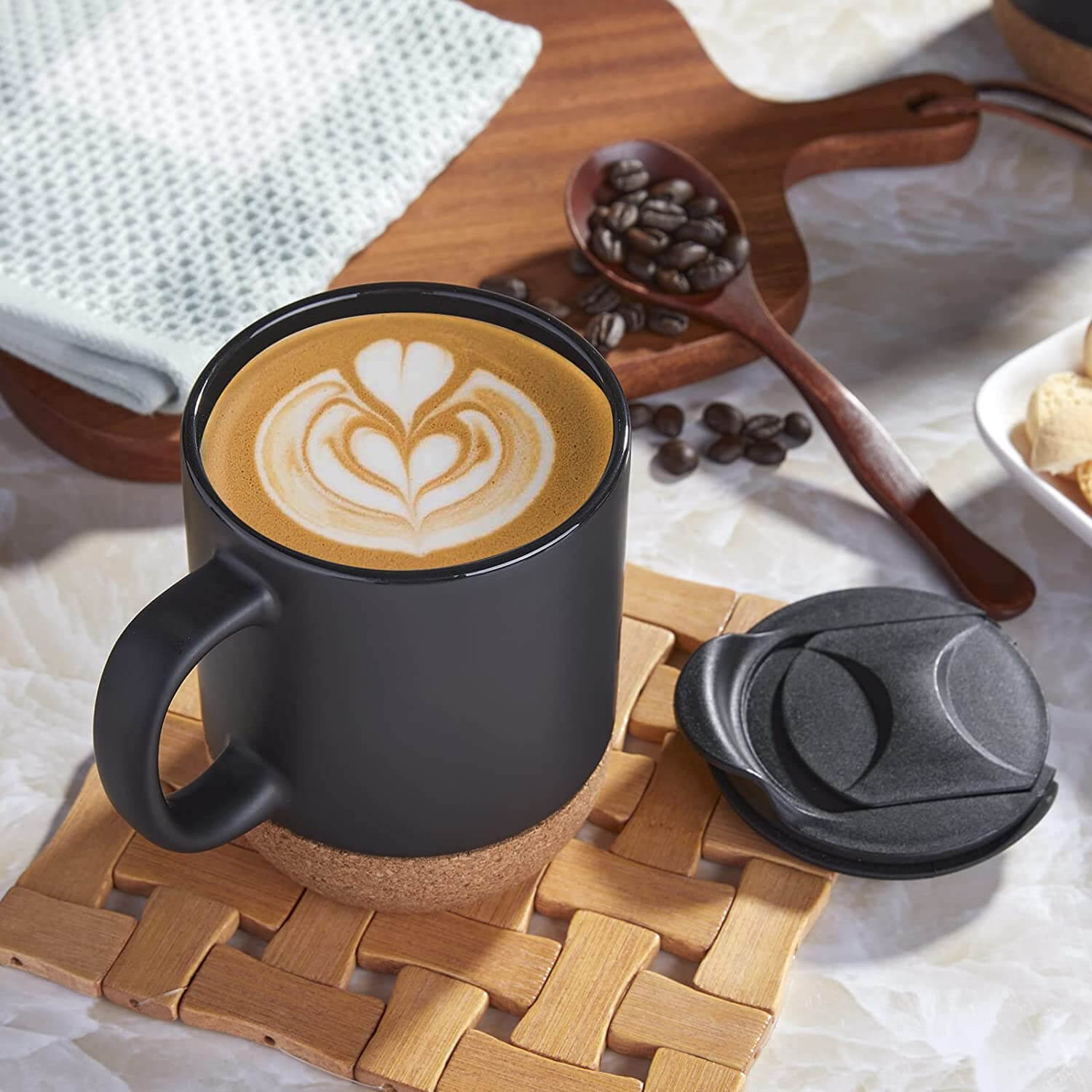 Black Mug with Cork Base